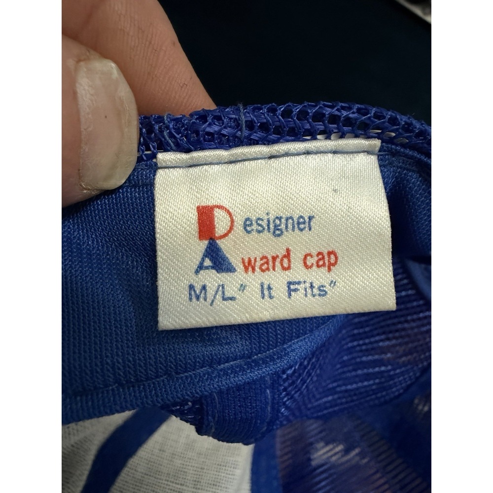 Vintage 80s Middle Finger Hat 3D Plush Blue Trucker Snapback Designer Award - Picture 9 of 12